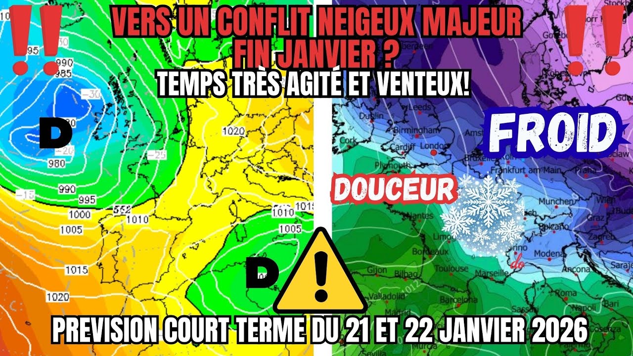 VERS UN CONFLIT NEIGEUX MAJEUR FIN JANVIER ?TEMPS TRÈS AGITÉ ET VENTEUX! MÉTÉO 21 ET 22 JANVIER 2026