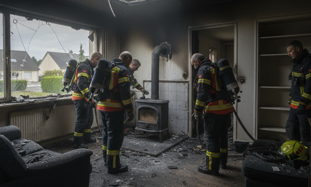 une explosion de poêle à bois à l'ouest de rennes provoque un incendie domestique. une mère est grièvement brûlée et ses enfants hospitalisés pour intoxication, une intervention d'urgence est en cours.
