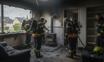 une explosion de poêle à bois à l'ouest de rennes provoque un incendie domestique. une mère est grièvement brûlée et ses enfants hospitalisés pour intoxication, une intervention d'urgence est en cours.