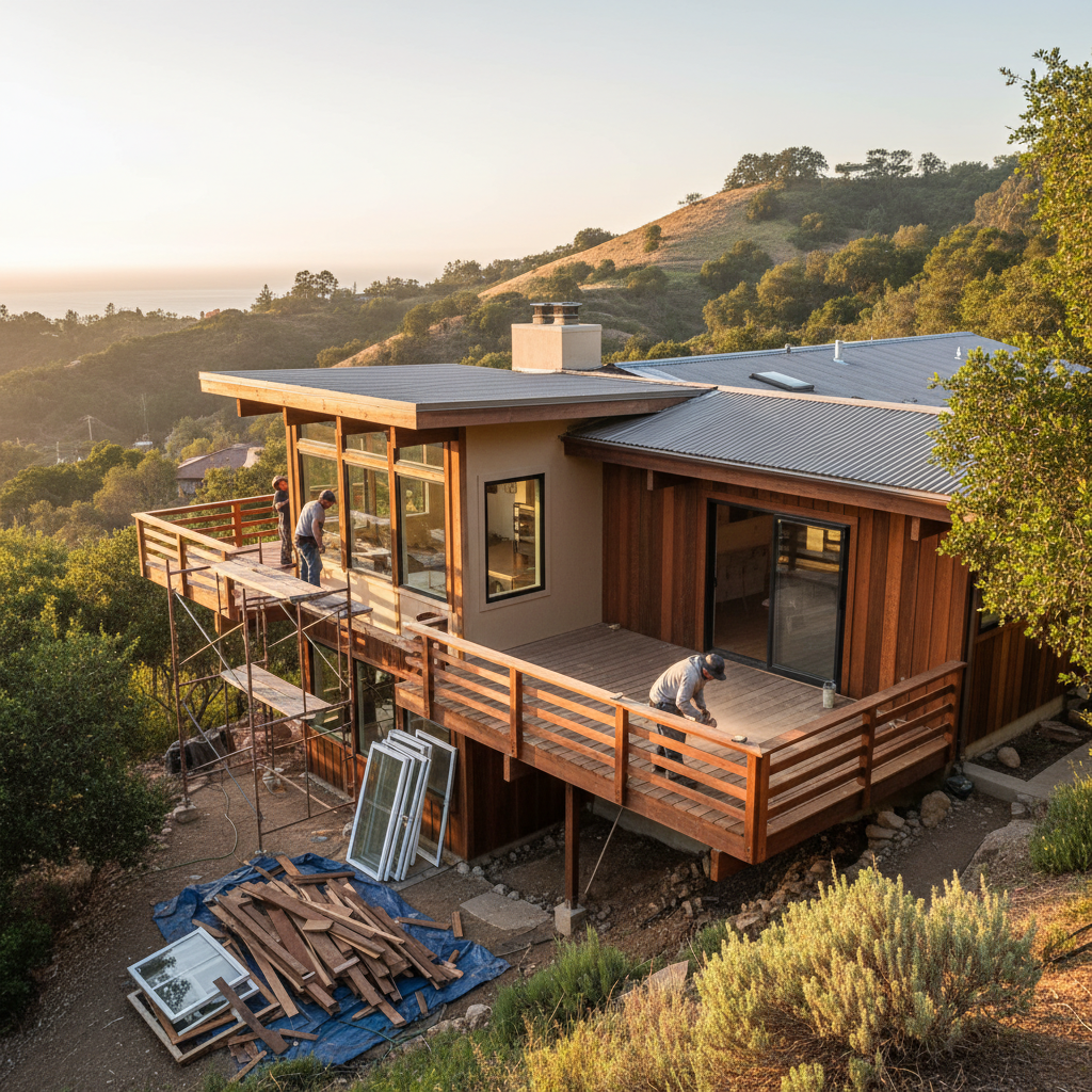 découvrez la rénovation exceptionnelle d'une maison en bois des années 80, nichée au cœur des collines pittoresques de topanga, alliant charme d'antan et modernité.
