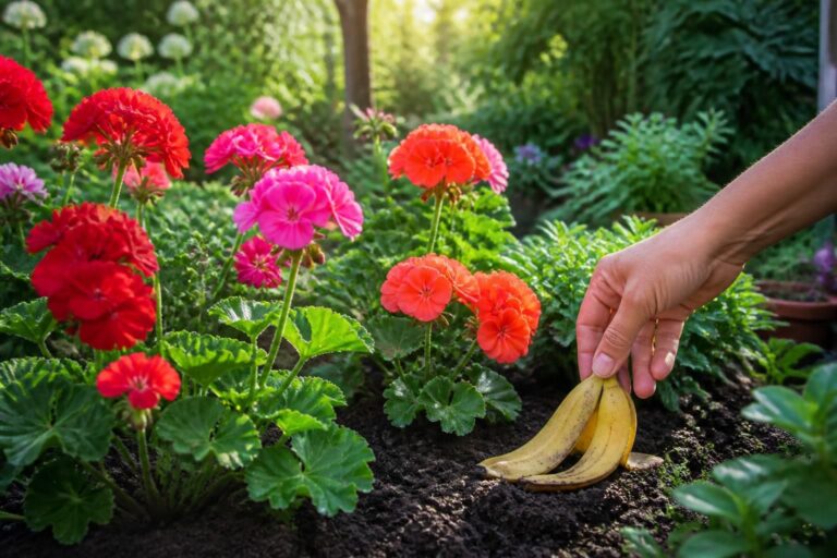 découvrez comment un geste simple, jeter une peau de banane chaque jour, a transformé mes géraniums en une explosion florale spectaculaire. astuces naturelles pour un jardin épanoui.